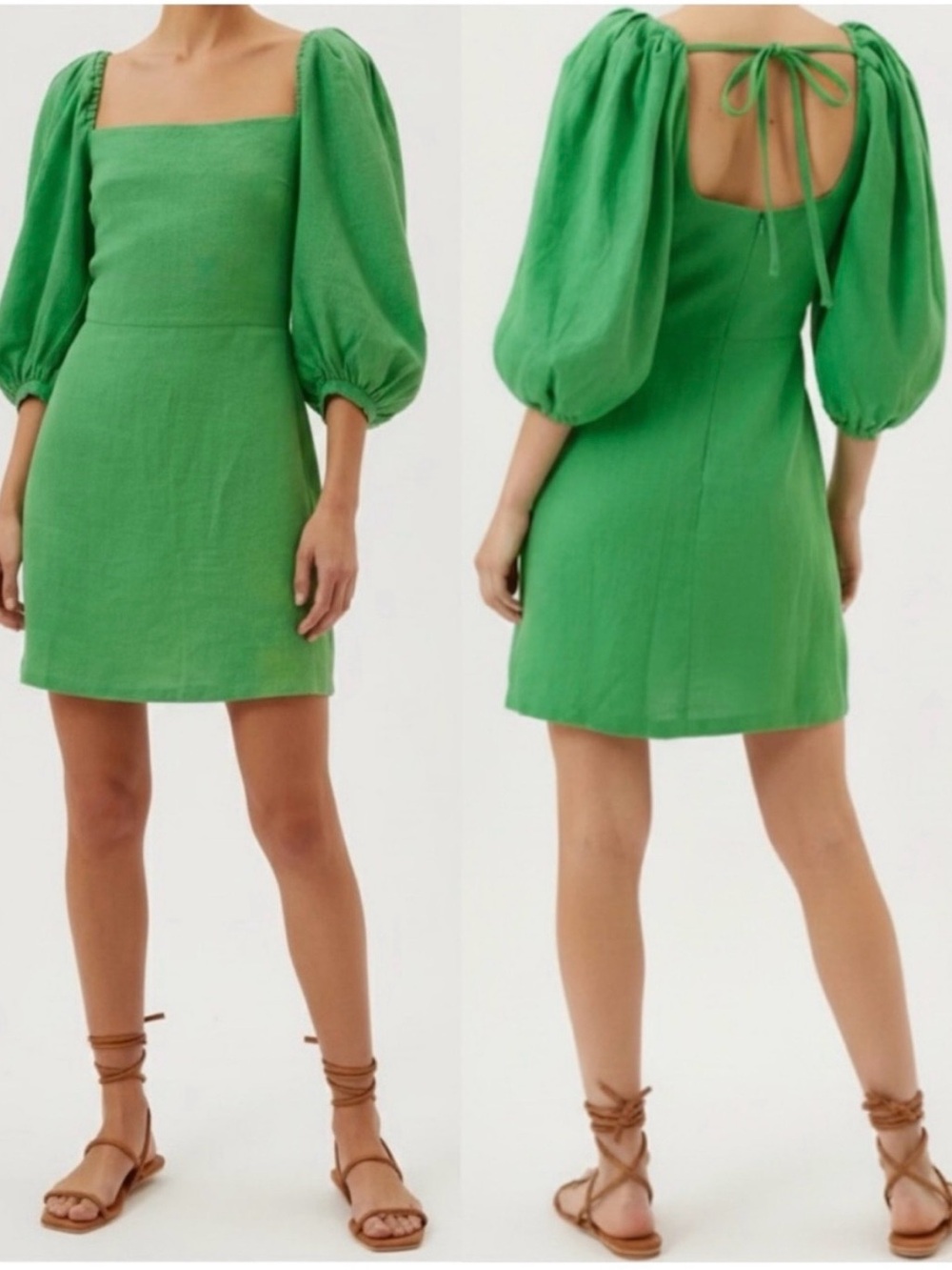 NWT Cala De La Cruz Pipa 1/2 Puff Sleeve Dress in Poison Green Small